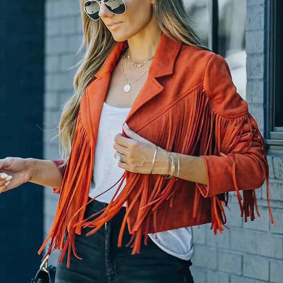 boho tassel fringe jacket blazer faux suede - Picture 3 of 4